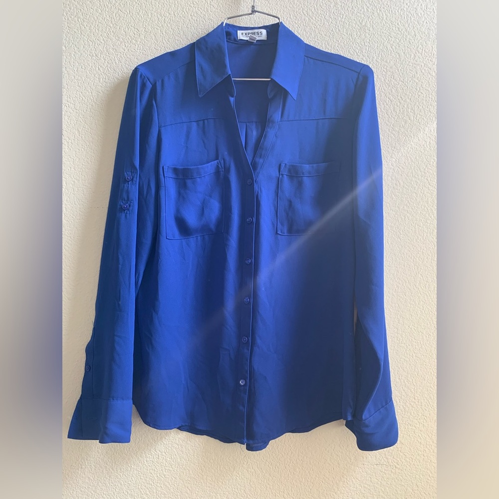 Express Portofino Button Up Shirt - royal blue